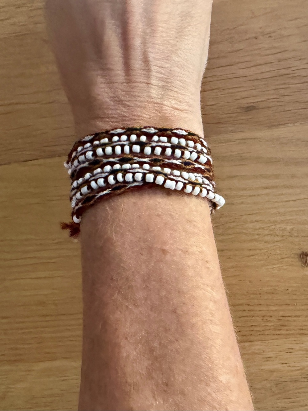 Handmade Peruvian Beaded Wrap Bracelet with White Seed Beads